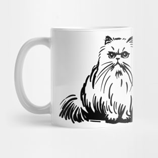 Stick figure of Persian cat in black ink Mug